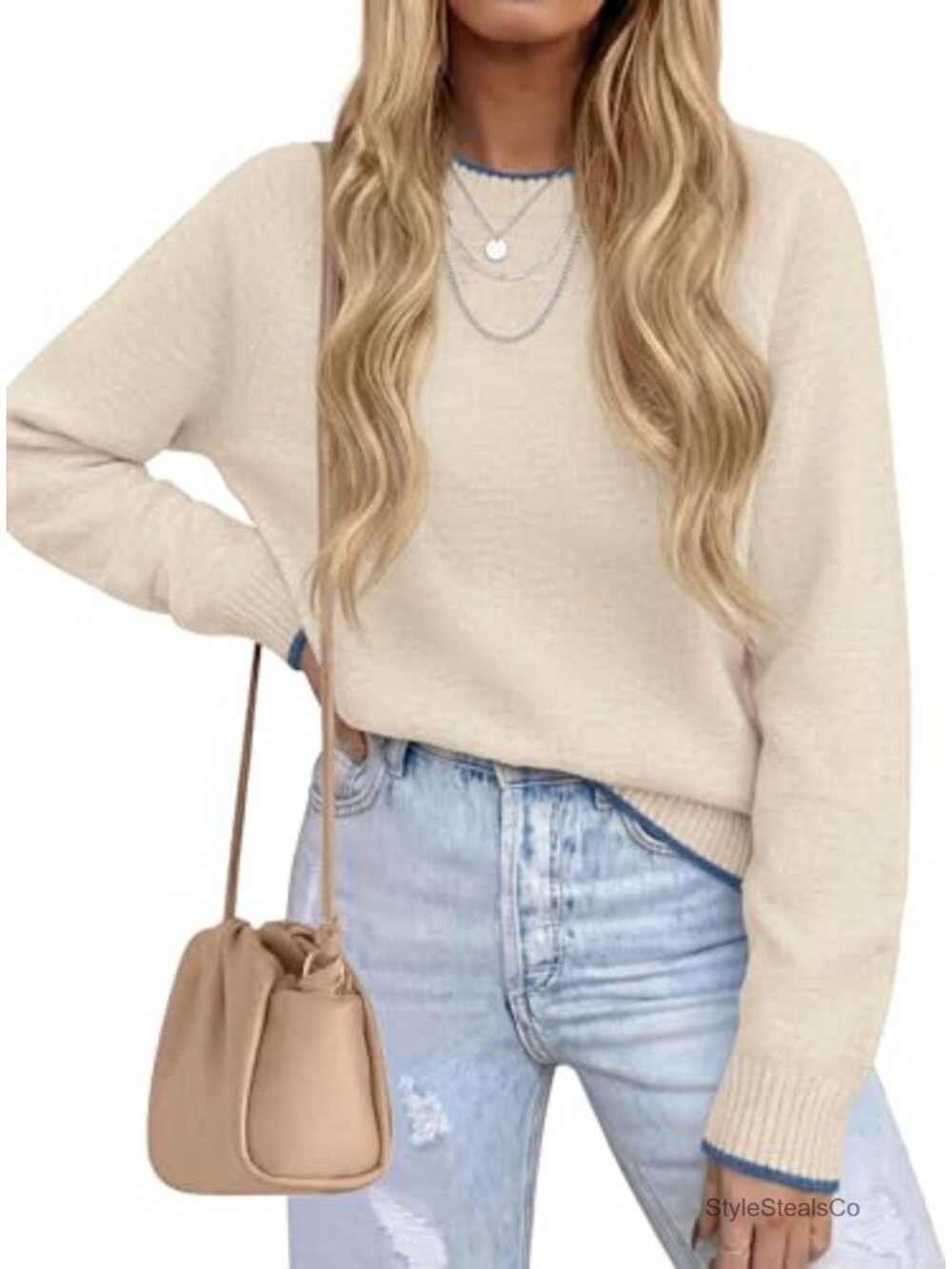 Womens Crewneck Long Sleeve Knit Sweater Pullover Fall Winter Tunic Top